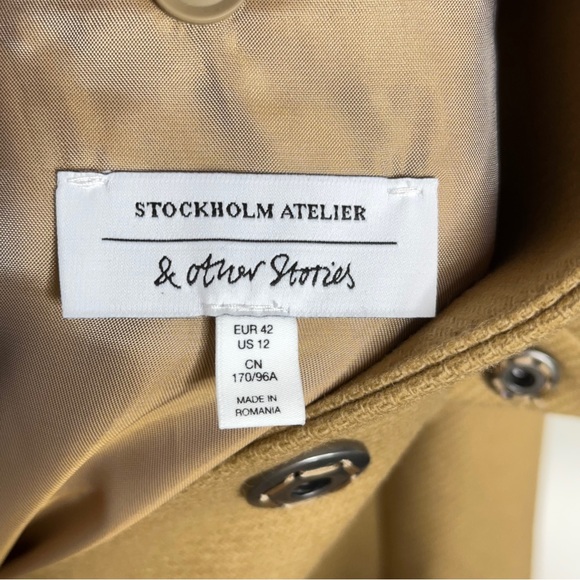 & OTHER STORIES Wool Belted Trench Coat Camel Tan - Picture 6 of 7